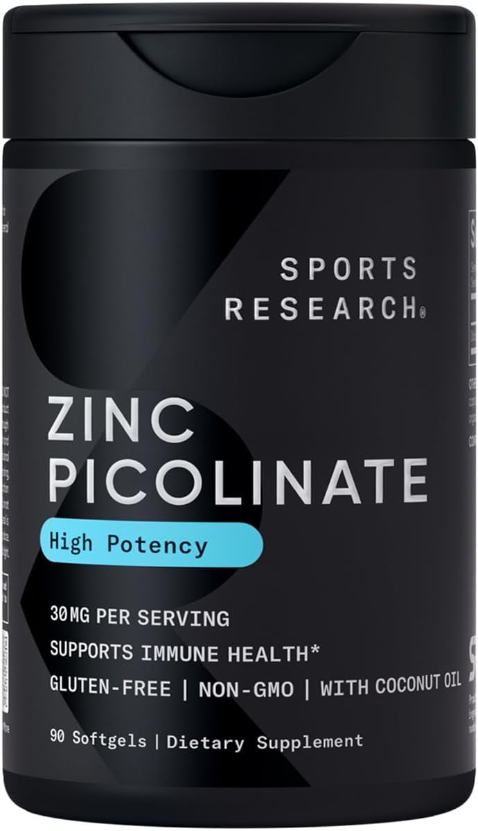 Sports Research Zinc Picolinate | High Absorption Immune Support | 180 Softgels