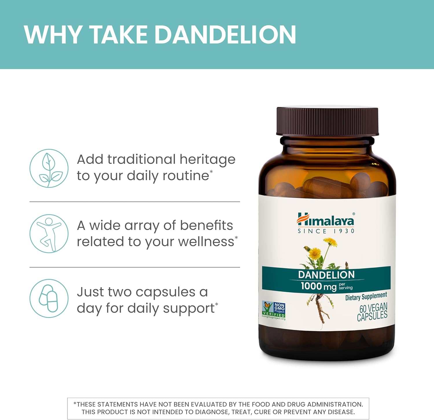 Himalaya Dandelion, Herbal Supplement for Daily Wellness Support | 60 Capsules - Image 3