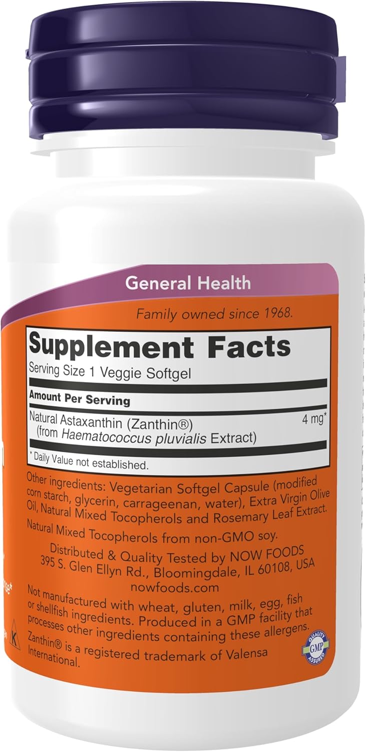 NOW Foods Supplements, Astaxanthin 4 mg, features Zanthin®| 60 Veg Softgels - Image 2