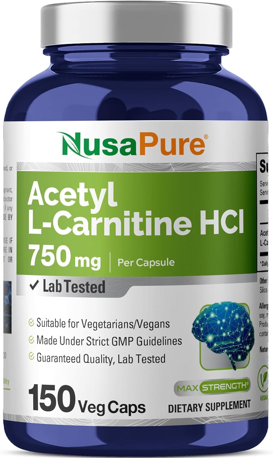 NusaPure Acetyl L-Carnitine 750mg |150 Capsules