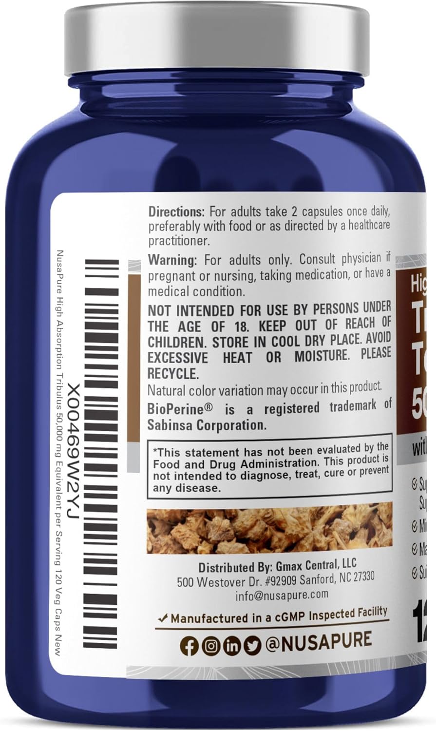 NusaPure Tribulus Terrestris1000 mg Equivalent to 50,000mg| 120 Capsules - Image 3