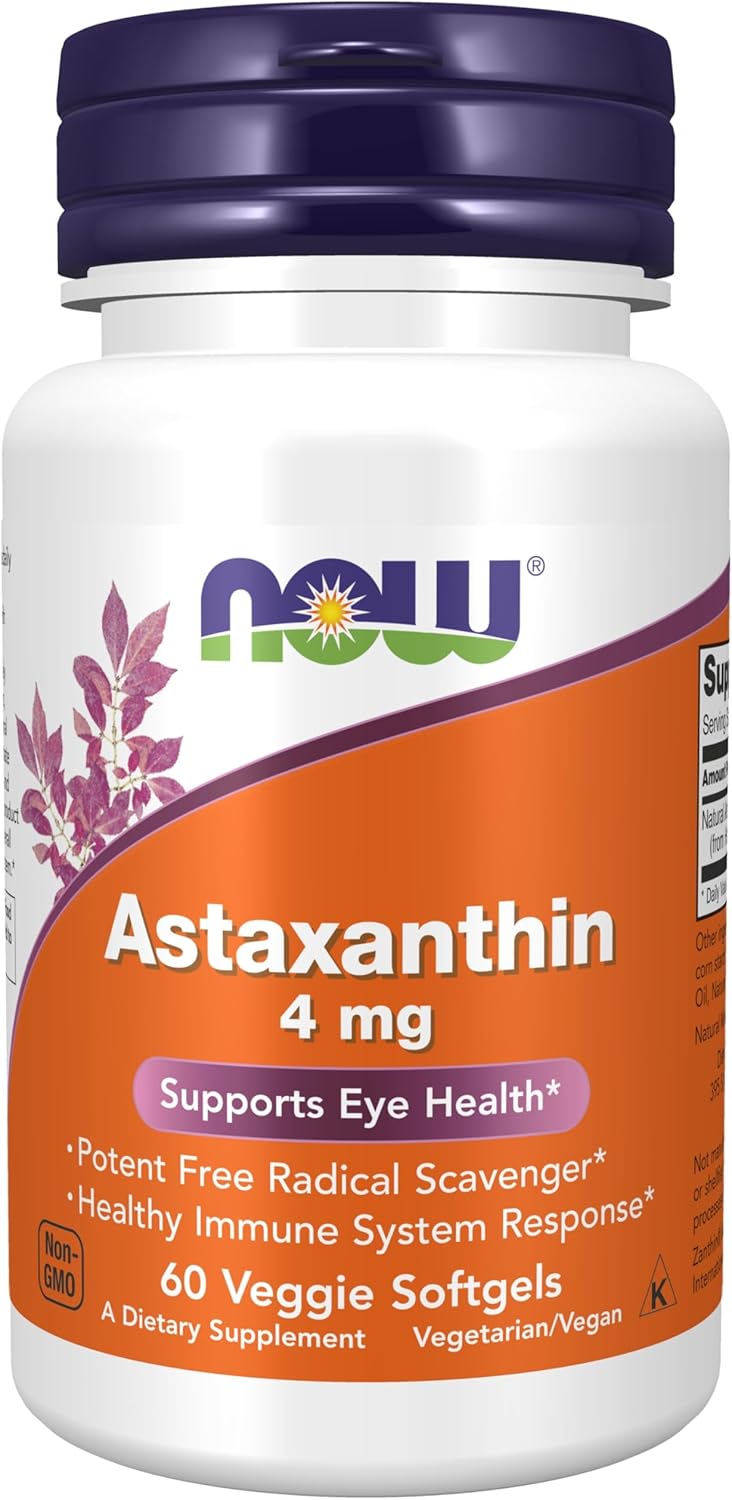 NOW Foods Supplements, Astaxanthin 4 mg, features Zanthin®| 60 Veg Softgels