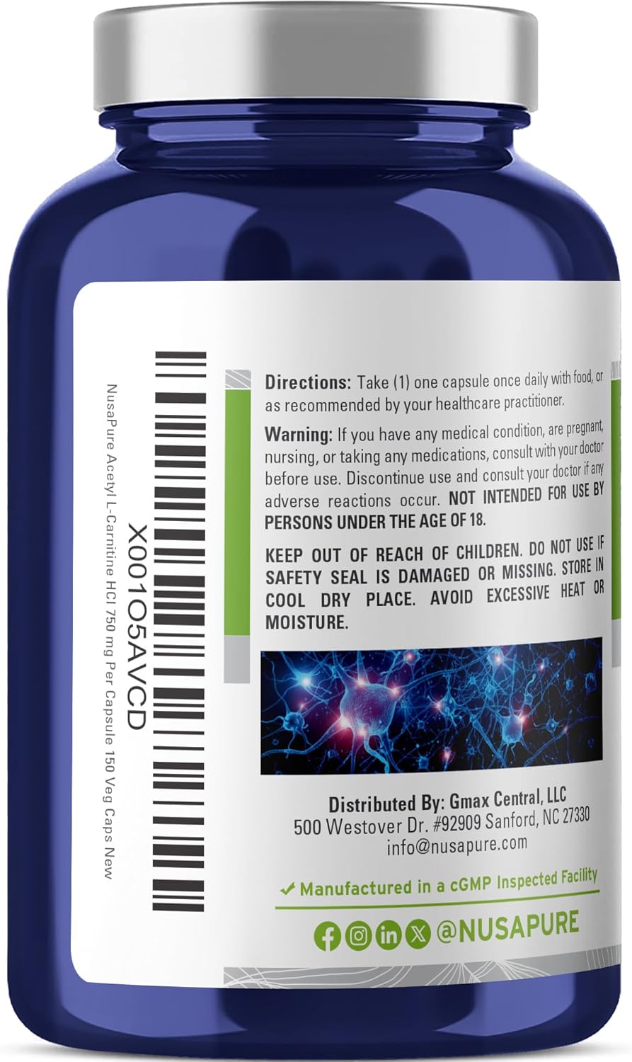 NusaPure Acetyl L-Carnitine 750mg |150 Capsules - Image 3