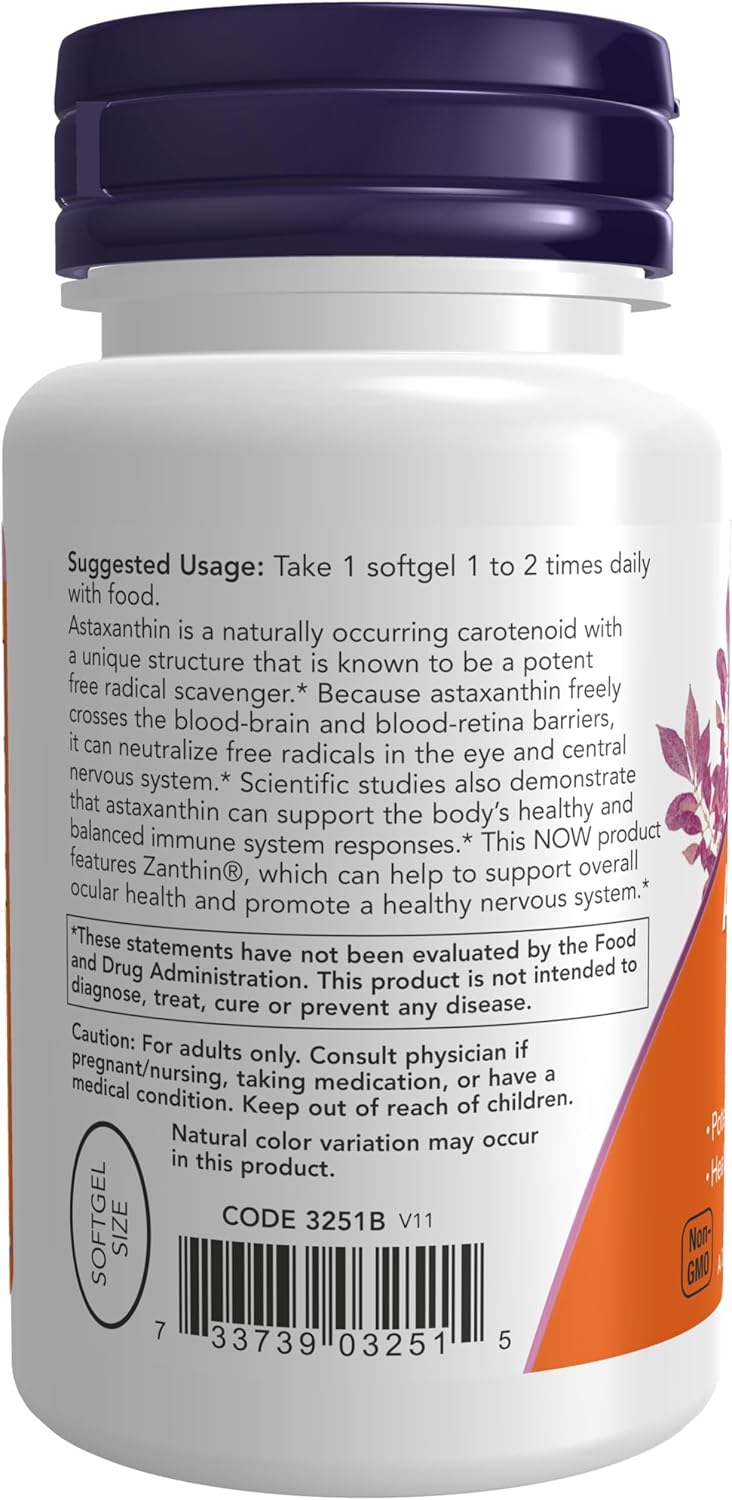 NOW Foods Supplements, Astaxanthin 4 mg, features Zanthin®| 60 Veg Softgels - Image 3