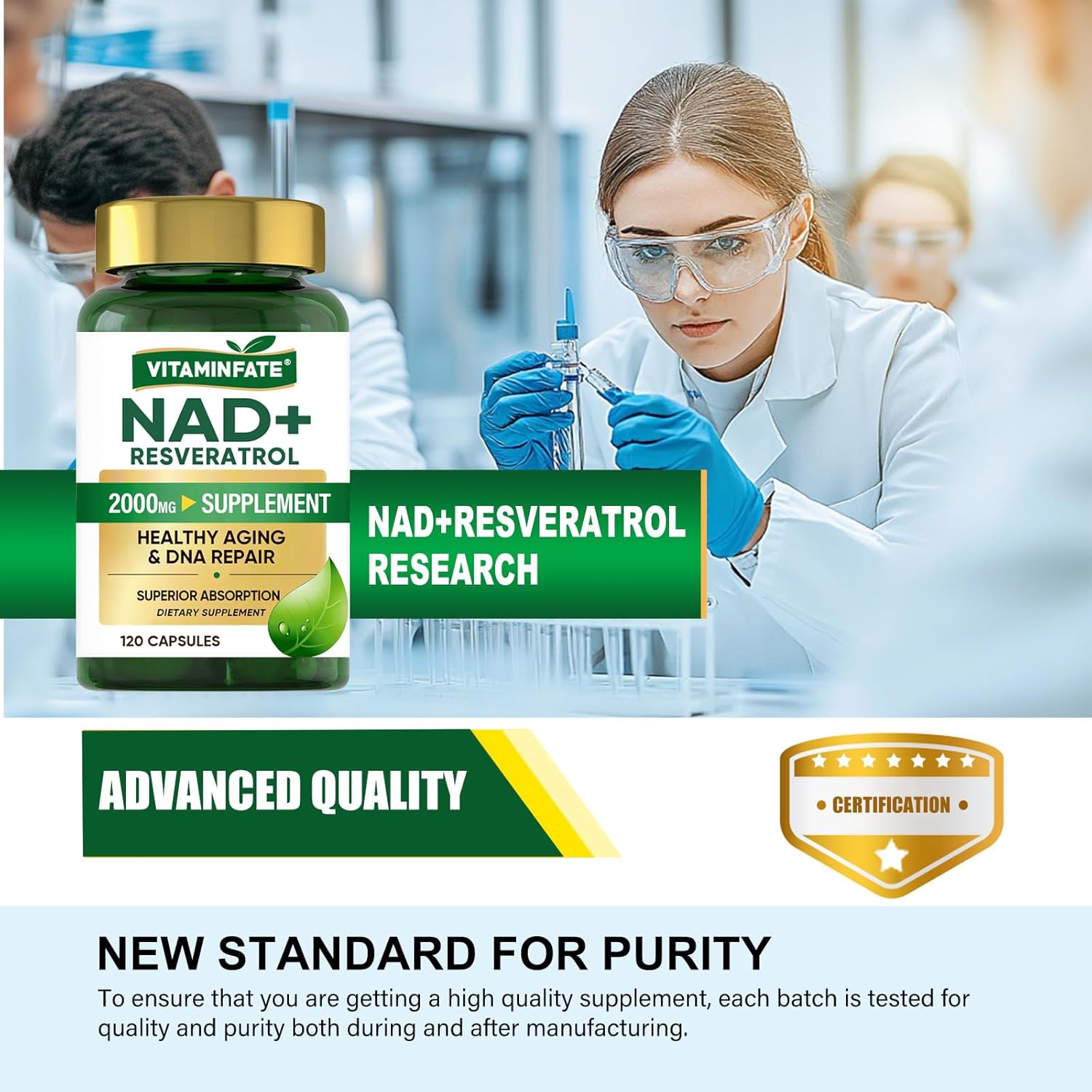 VITAMINFATE NAD+ and Resveratrol Supplement | Healthy Aging | 120 Capsules - Image 6