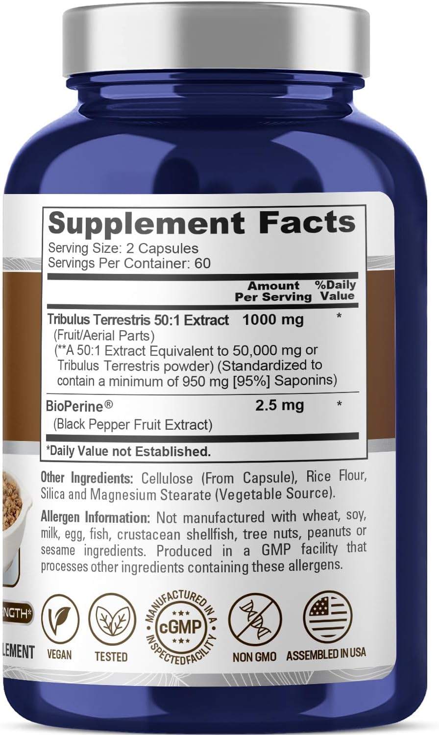 NusaPure Tribulus Terrestris1000 mg Equivalent to 50,000mg| 120 Capsules - Image 2