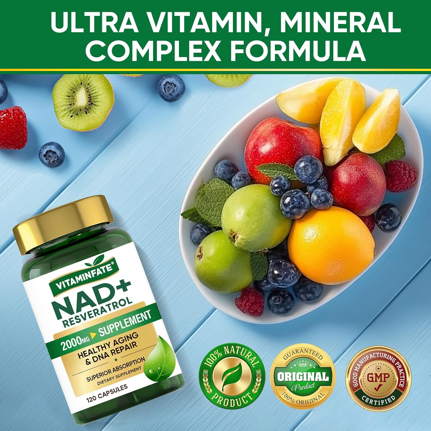 VITAMINFATE NAD+ and Resveratrol Supplement | Healthy Aging | 120 Capsules - Image 3
