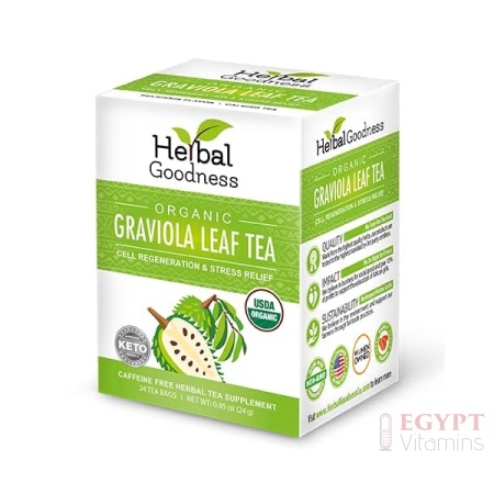 Graviola Leaf Soursop Tea - Organic Soursop Leaves | Hoja de Guanabana Leaves | Cell Support & Regeneration, Calm Relaxation - Caffeine Free - 24 Tea Bags - Herbal Goodness
