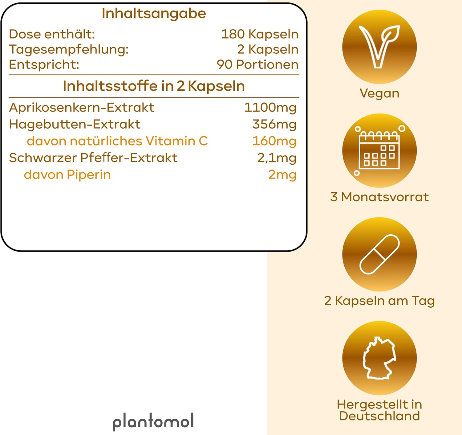 Plantomol Apricot Kernel P 17 | 1100 mg Serving | 180 capsules - Image 2