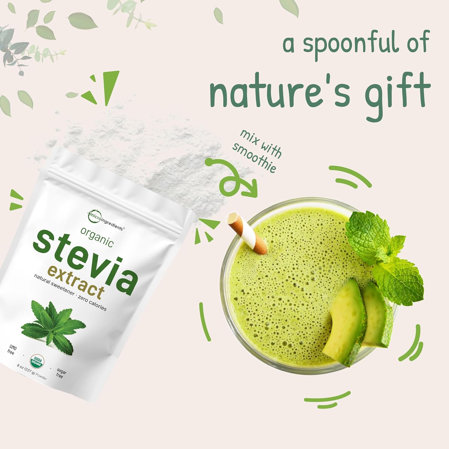 {Open Bottle}Micro Ingredients Pure Organic Stevia Powder | 227 gm - Image 7