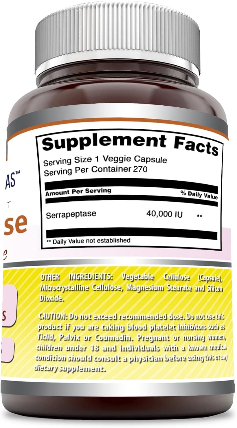 Amazing Formulas Serrapeptase Supplement | 40,000 IU | 270 Caplets - Image 2