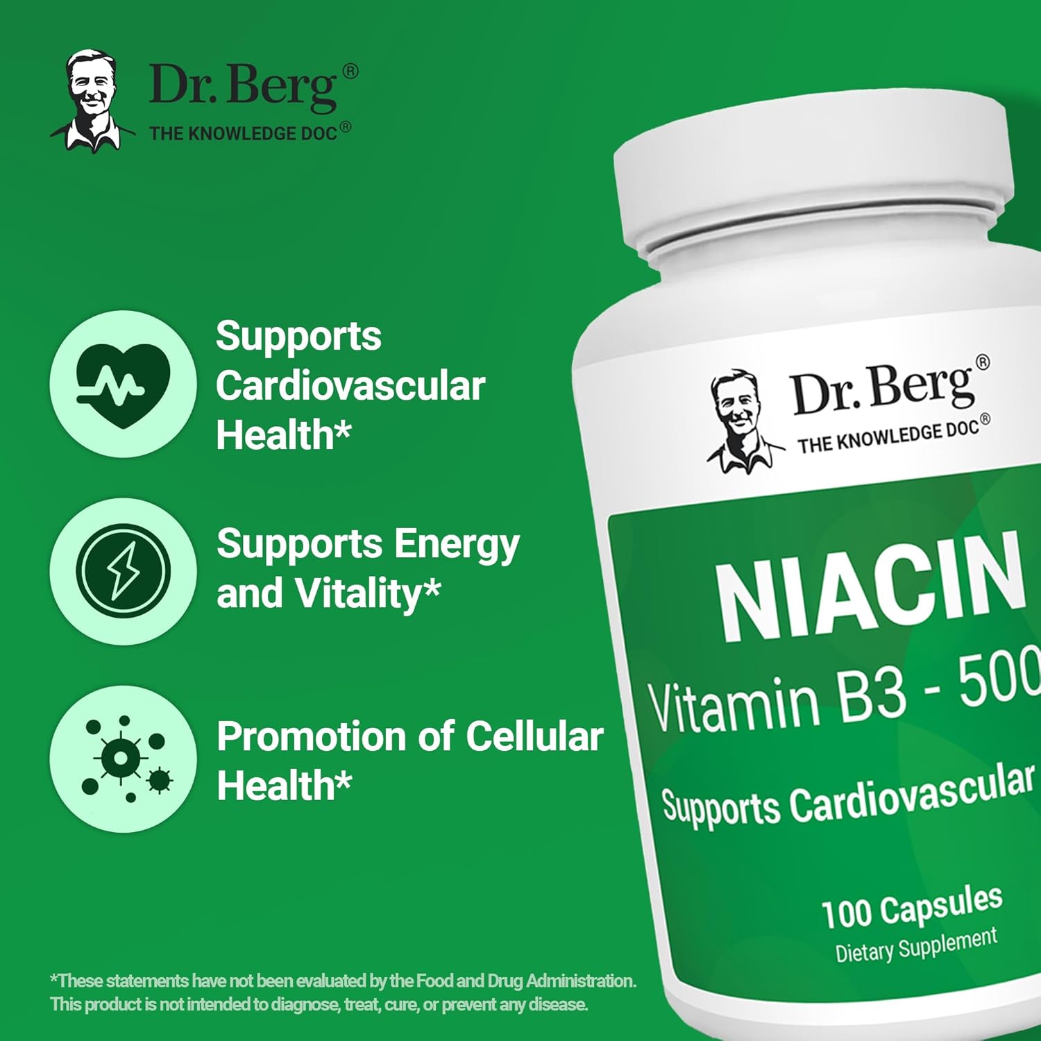 Dr. Berg Niacin 500mg | Heart Health & Energy Support | 100 capsules - Image 4