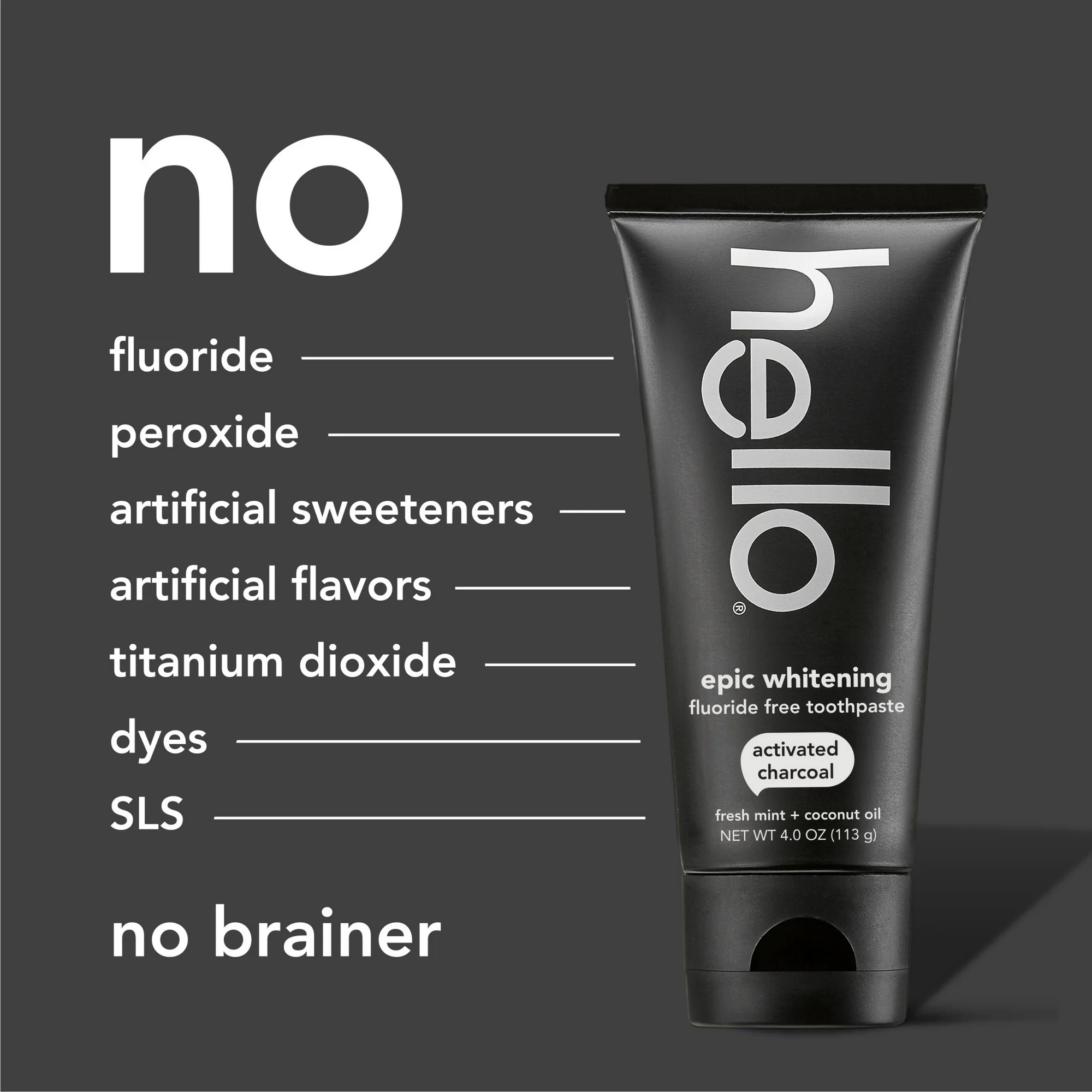 hello Epic Whitening Charcoal Fluoride Free Toothpaste, Fresh Mint, 4.0 Oz Tube