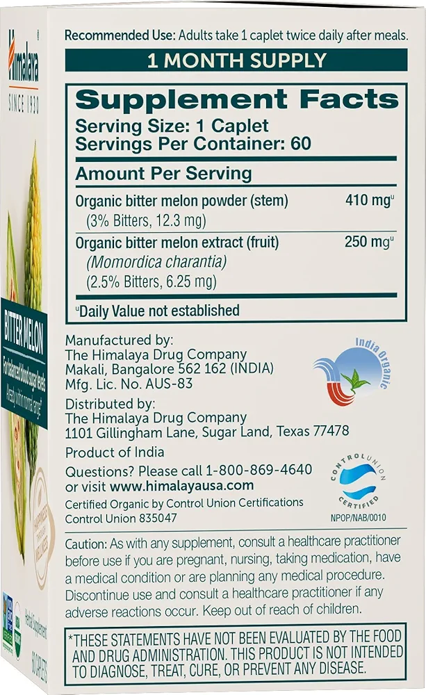 Himalaya Organic Bitter Melon | Glucose Metabolism Support | 60 Caplets - Image 2