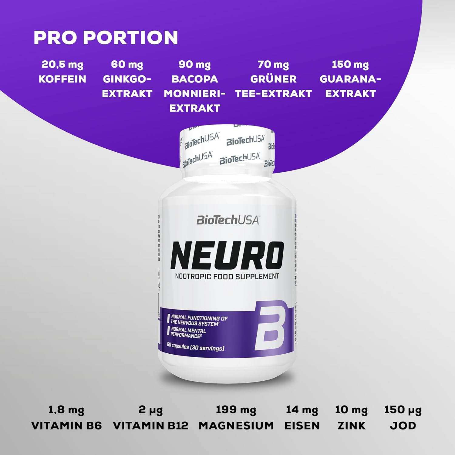BioTechUSA Neuro | Brain & Focus Supplement | 60 Capsules - Image 3