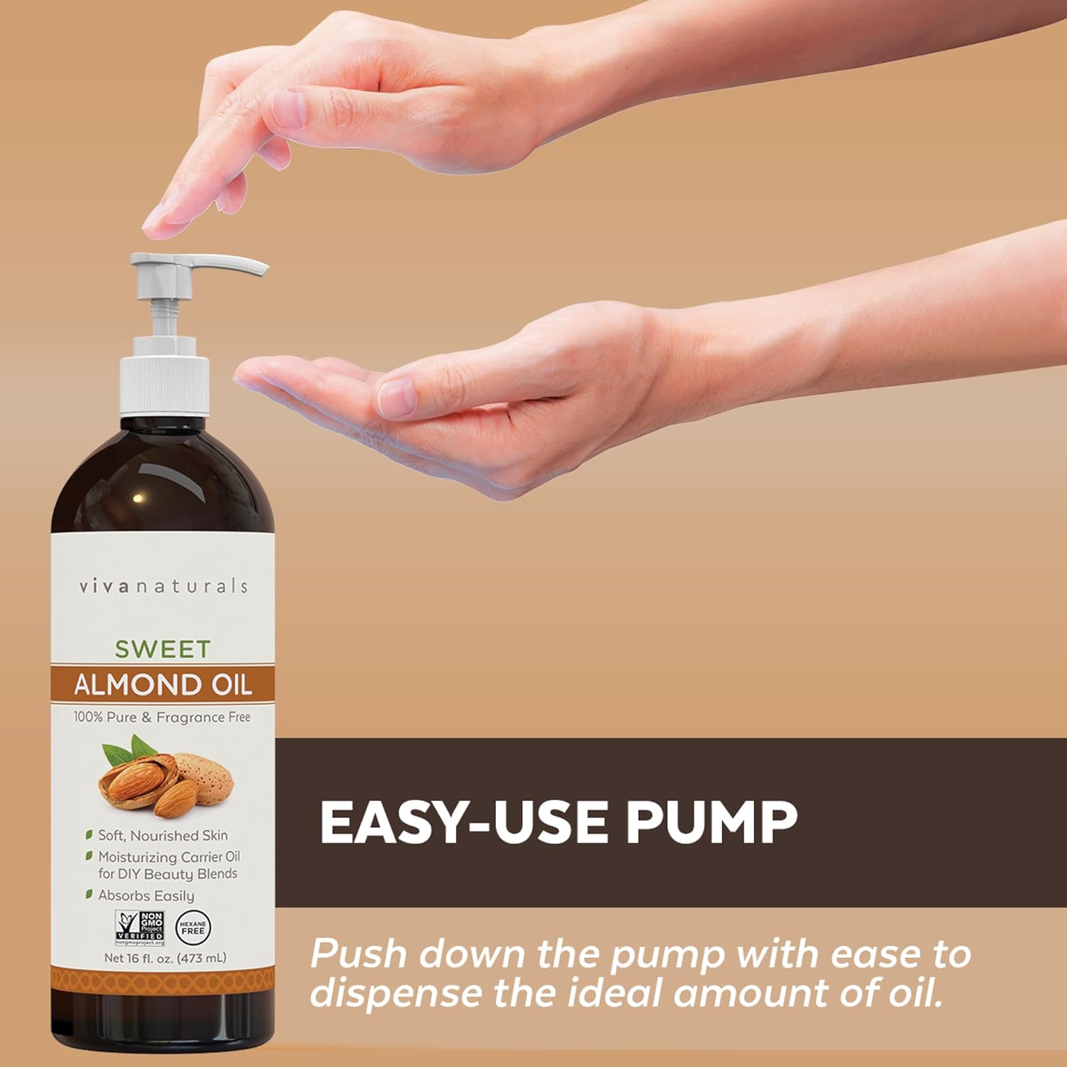 Viva Naturals Sweet Almond Oil for Skin & Hair (16 fl oz) - Image 8