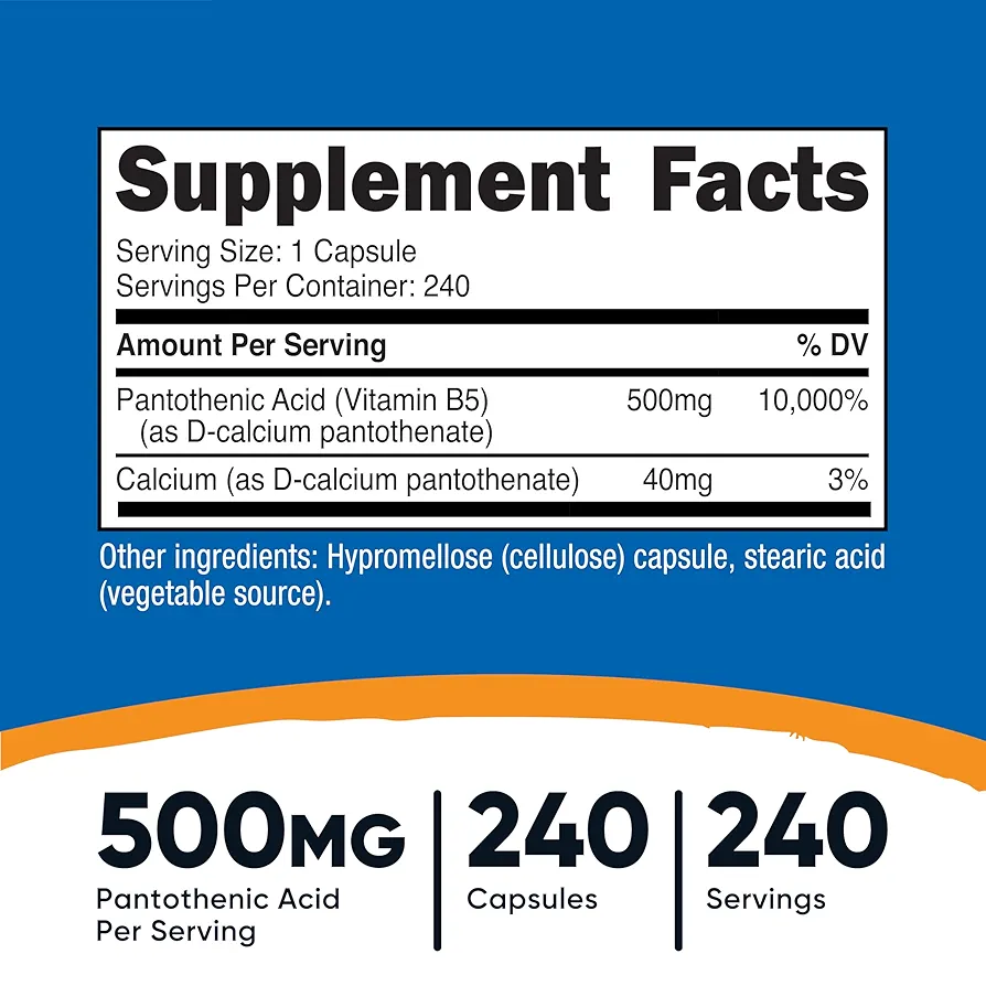 Nutricost Vitamin B5 Supplement 500mg | Pantothenic Acid | 240 Capsules - Image 2