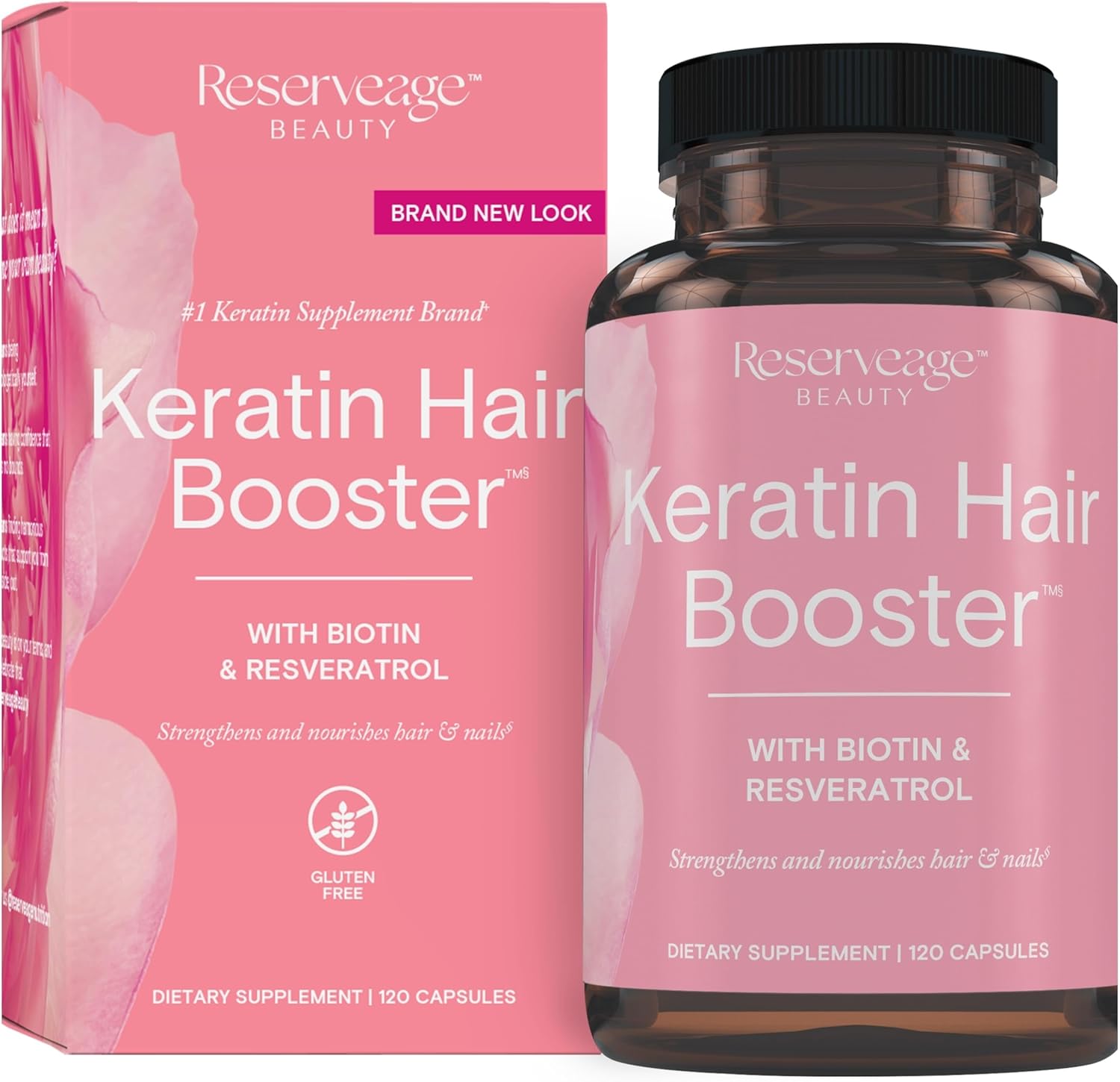 Reserveage Beauty, Keratin Hair Booster with Biotin & Resveratrol, Hair and Nail Growth Supplement for Men and Women, Supports Healthy Thickness and Shine with Biotin, 120 Capsules