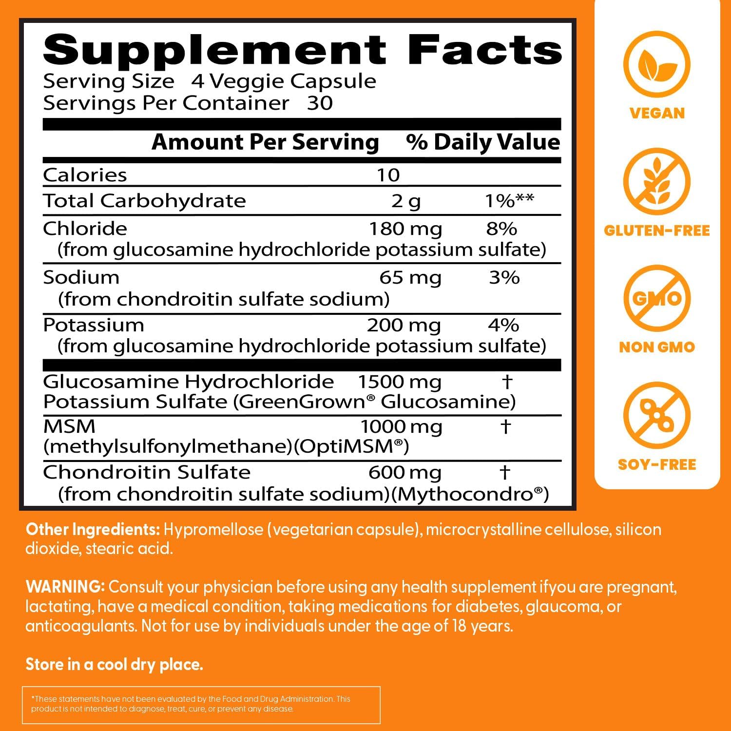 Doctor's Best Vegan Glucosamine Chondroitin MSM | 120 Capsules - Image 2