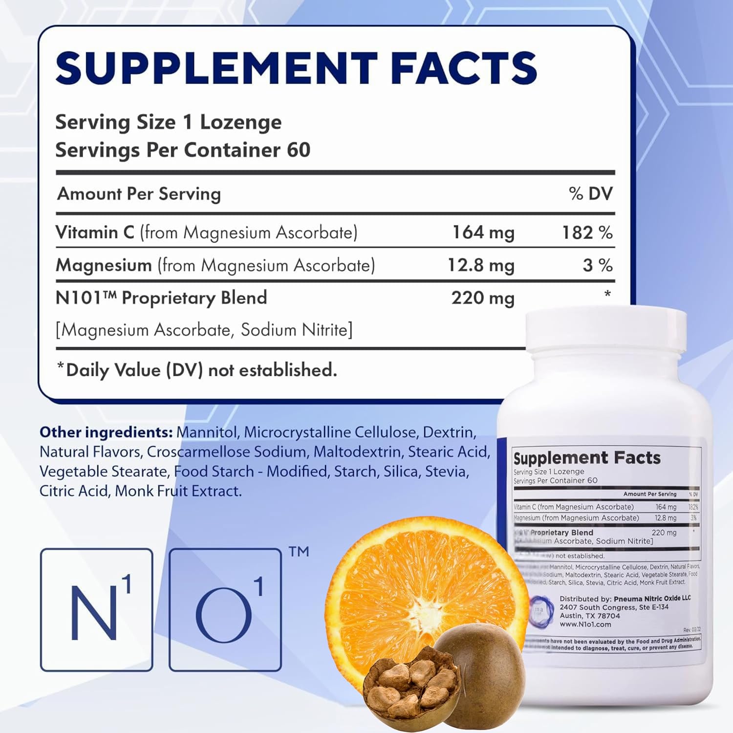 N1O1 Nitric Oxide Lozenges | Developed by Dr. Nathan S. Bryan | 60 Count - Image 2
