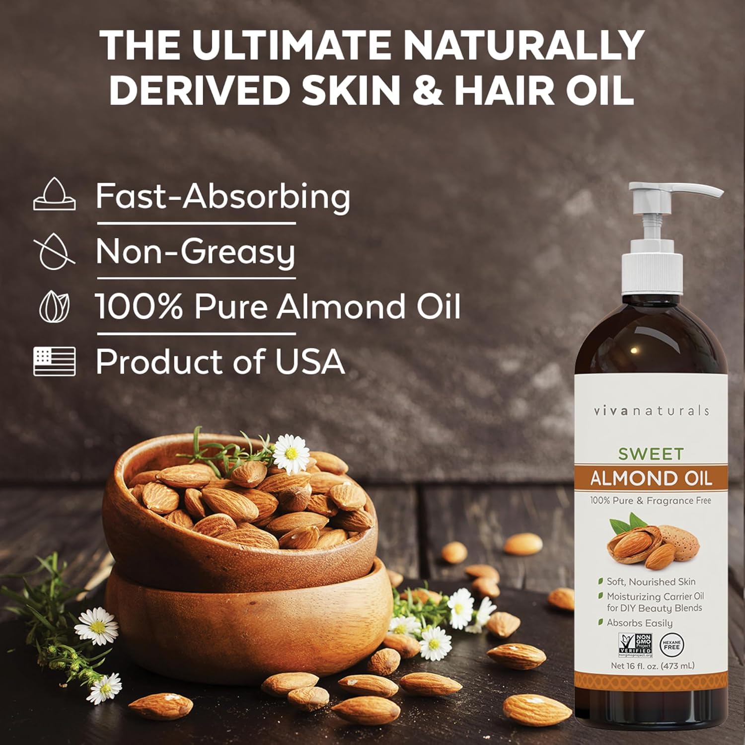 Viva Naturals Sweet Almond Oil for Skin & Hair (16 fl oz) - Image 4