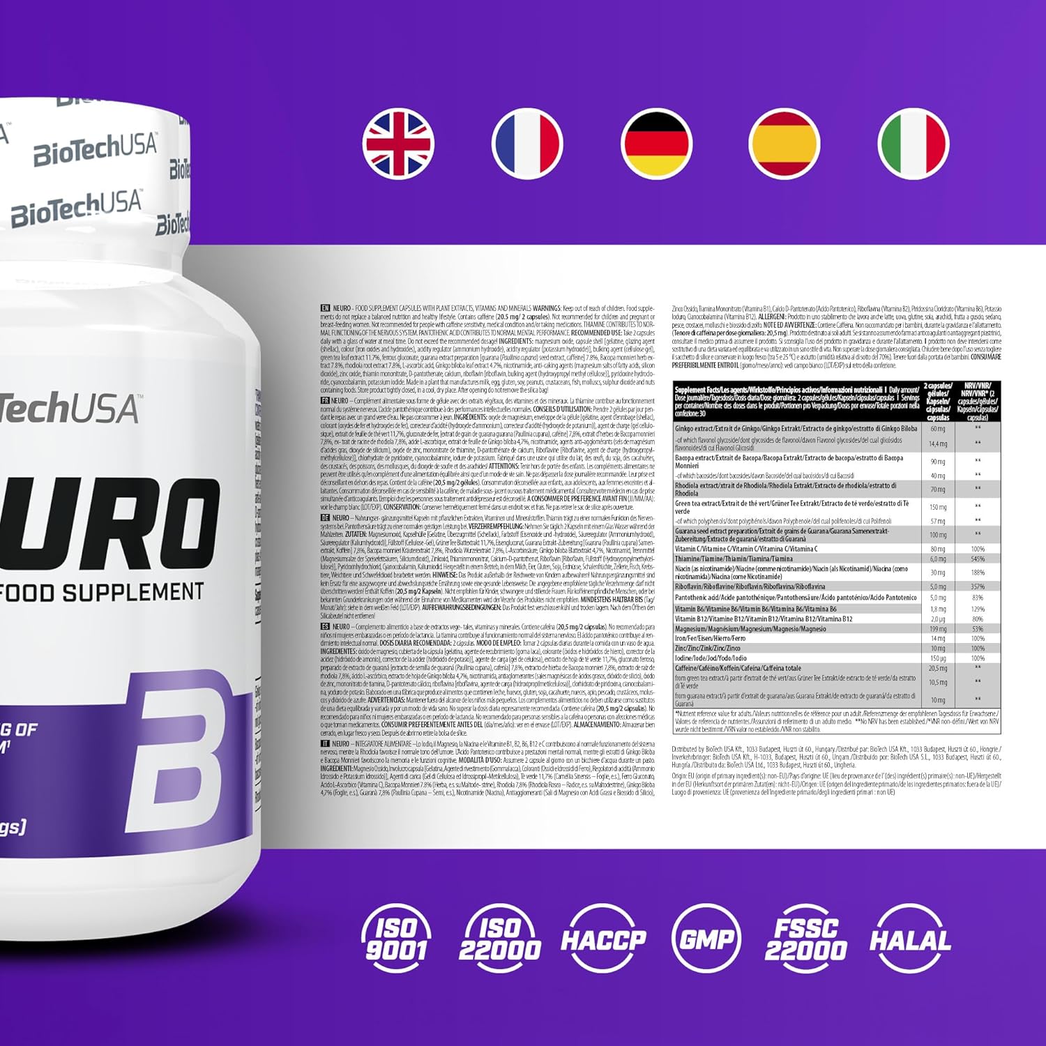 BioTechUSA Neuro | Brain & Focus Supplement | 60 Capsules - Image 2