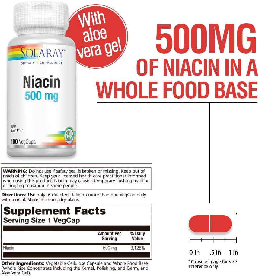 SOLARAY Niacin 500 mg, Vitamin B3 | Skin Health, Nervous System & Circulation Support | 100ct - Image 2