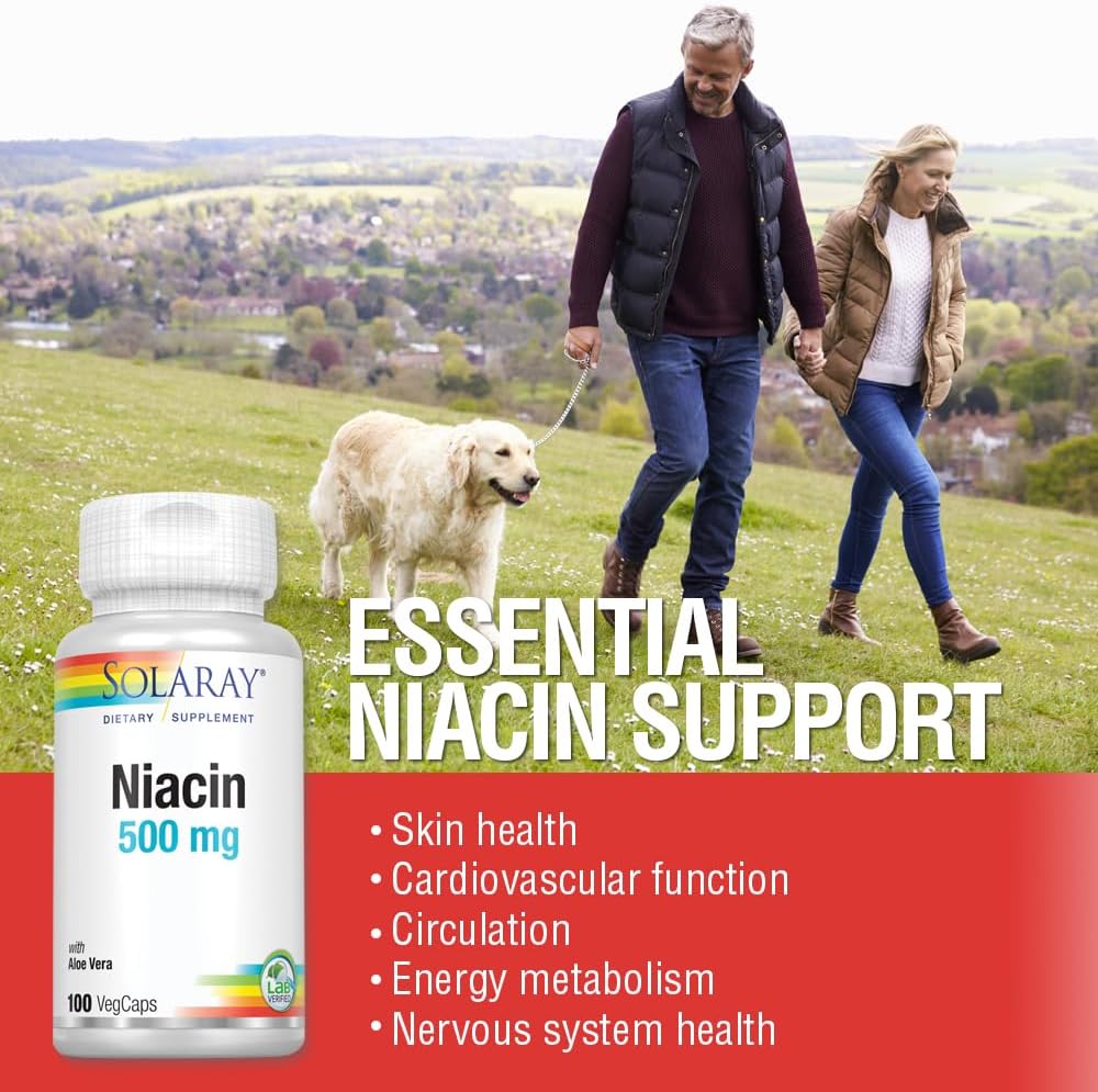 SOLARAY Niacin 500 mg, Vitamin B3 | Skin Health, Nervous System & Circulation Support | 100ct - Image 4