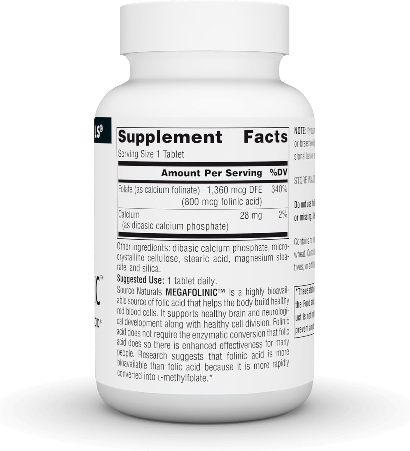 Source Naturals MegaFolinic | 800 mcg Folinic Acid | 240 Tablets - Image 2