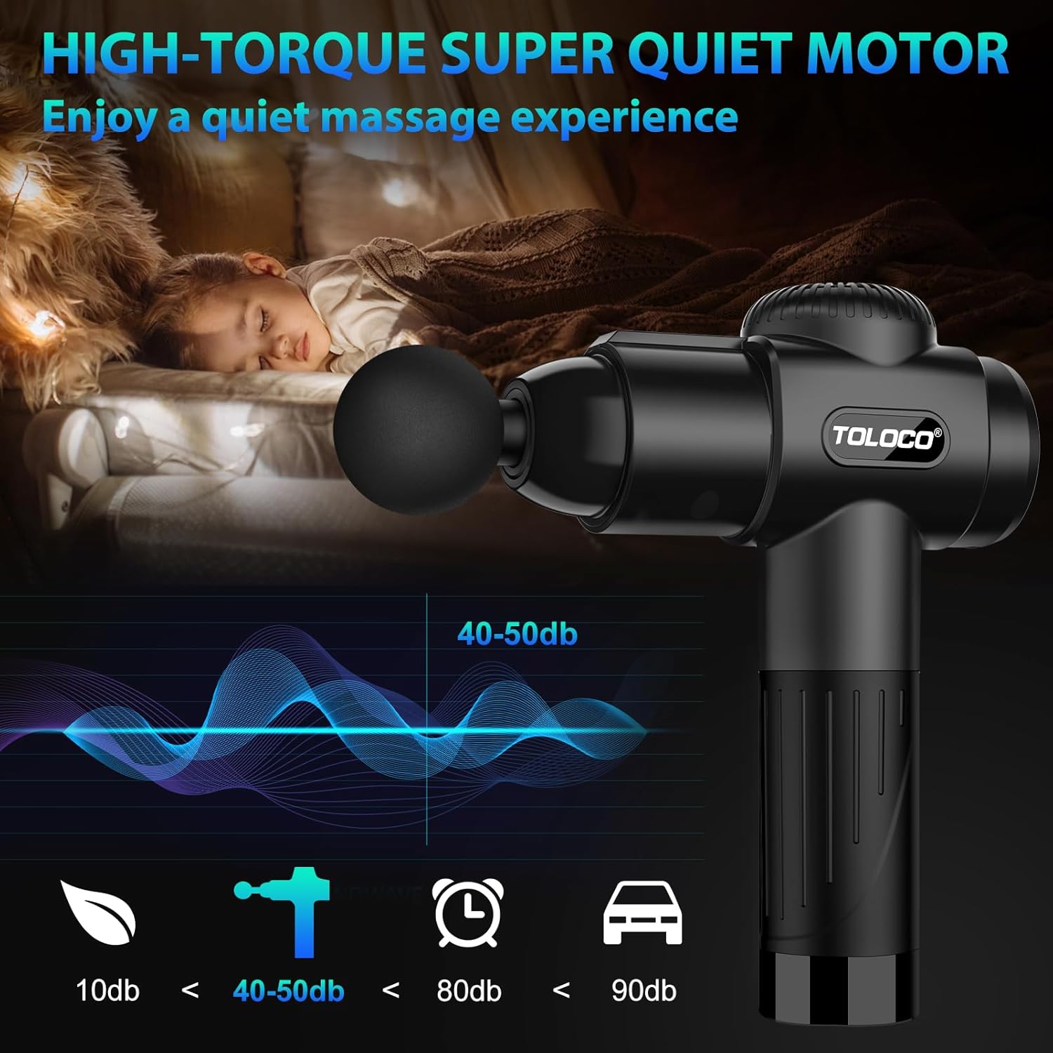 TOLOCO Massage Gun, Deep Tissue Back Massage for Athletes for Pain Relief, Percussion Massager with 10 Massages Heads & Silent Brushless Motor - Image 6