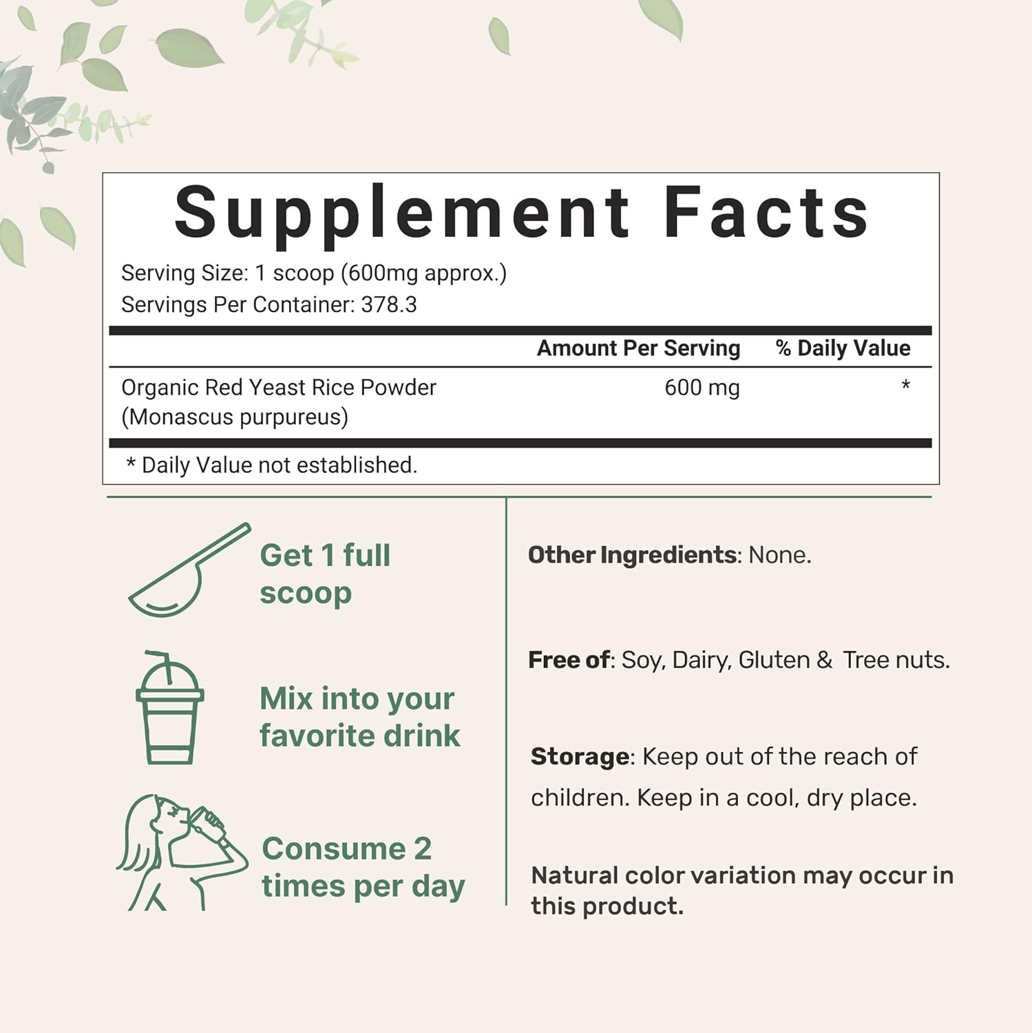 Micro Ingredients Organic Red Yeast Rice Powder, 8 Ounce (1 Year Supply) - Image 2