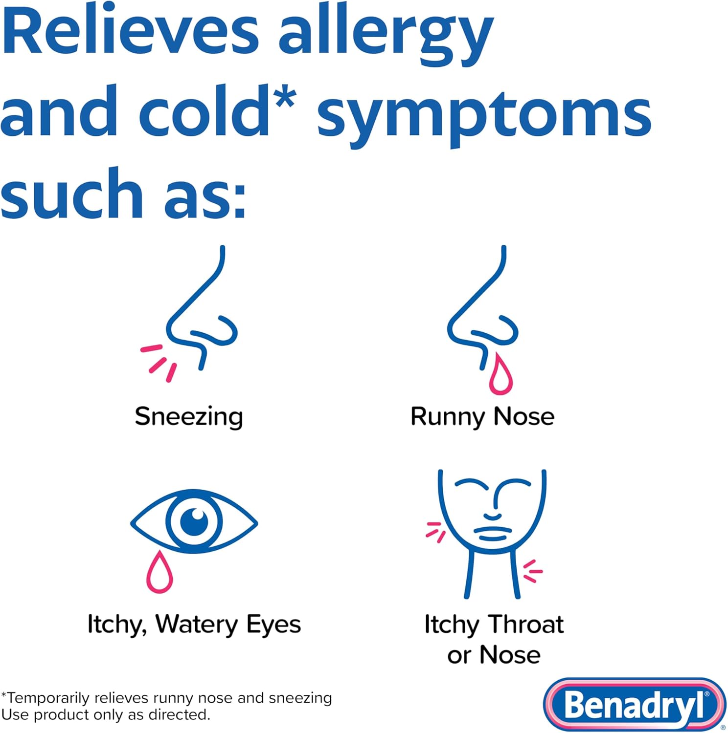 Benadryl Ultratabs Allergy Medicine, 25 mg Diphenhydramine HCl Antihistamine Tablets For Cold & Allergy Relief of Symptoms Like Sneezing, Runny Nose, Itchy Eyes & Throat, Hay Fever, 100 Tablets - Image 5