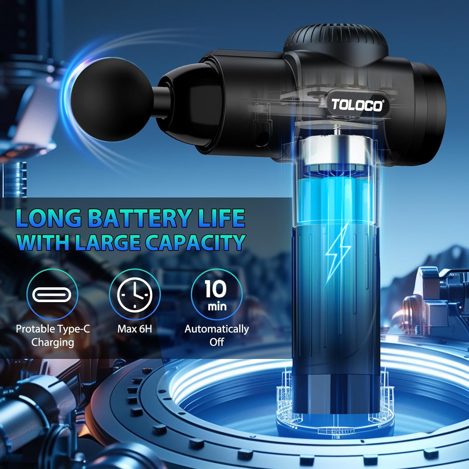 TOLOCO Massage Gun, Deep Tissue Back Massage for Athletes for Pain Relief, Percussion Massager with 10 Massages Heads & Silent Brushless Motor - Image 8