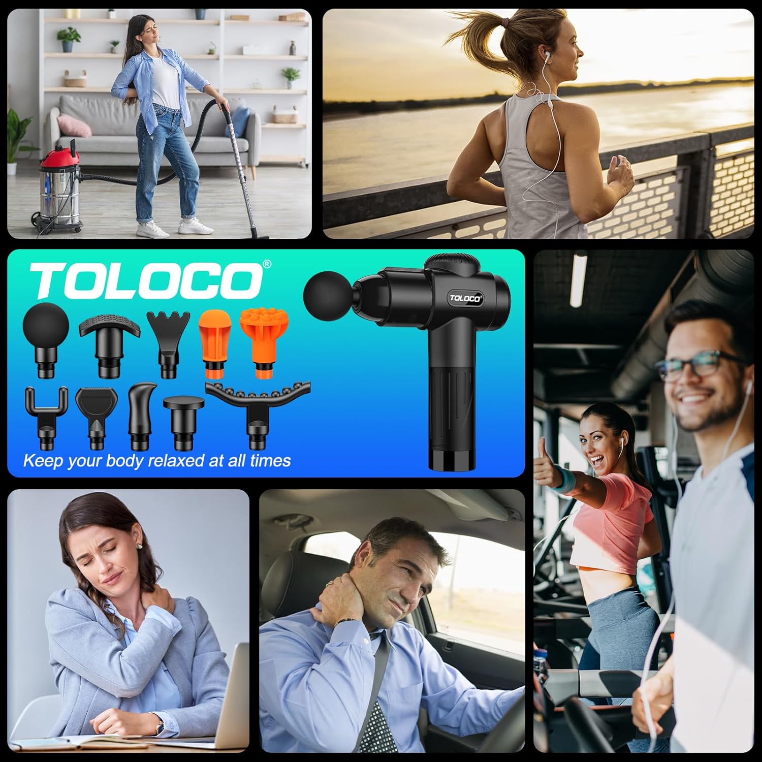 TOLOCO Massage Gun, Deep Tissue Back Massage for Athletes for Pain Relief, Percussion Massager with 10 Massages Heads & Silent Brushless Motor - Image 5