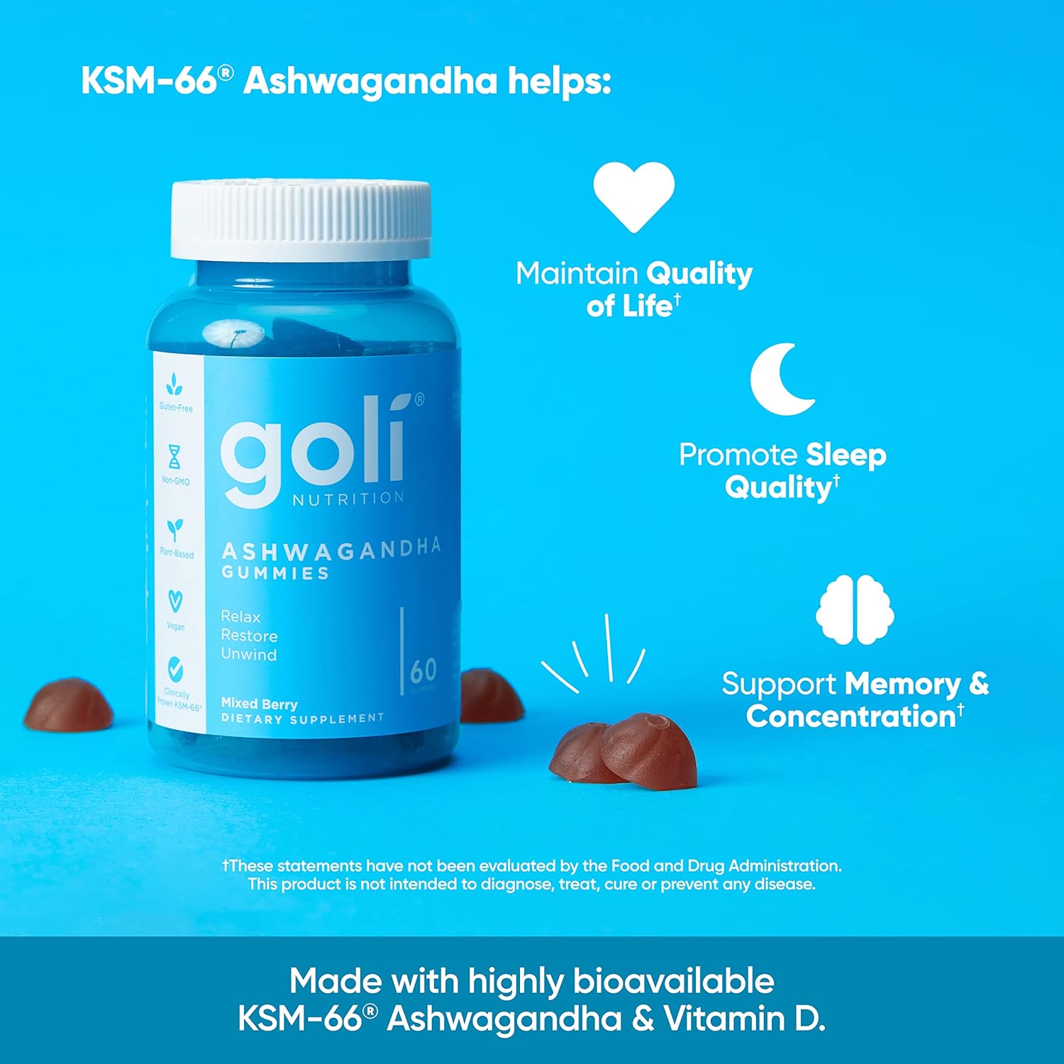 Goli Ashwagandha Gummies with Vitamin D for Stress Relief | 60 Ct - Image 5