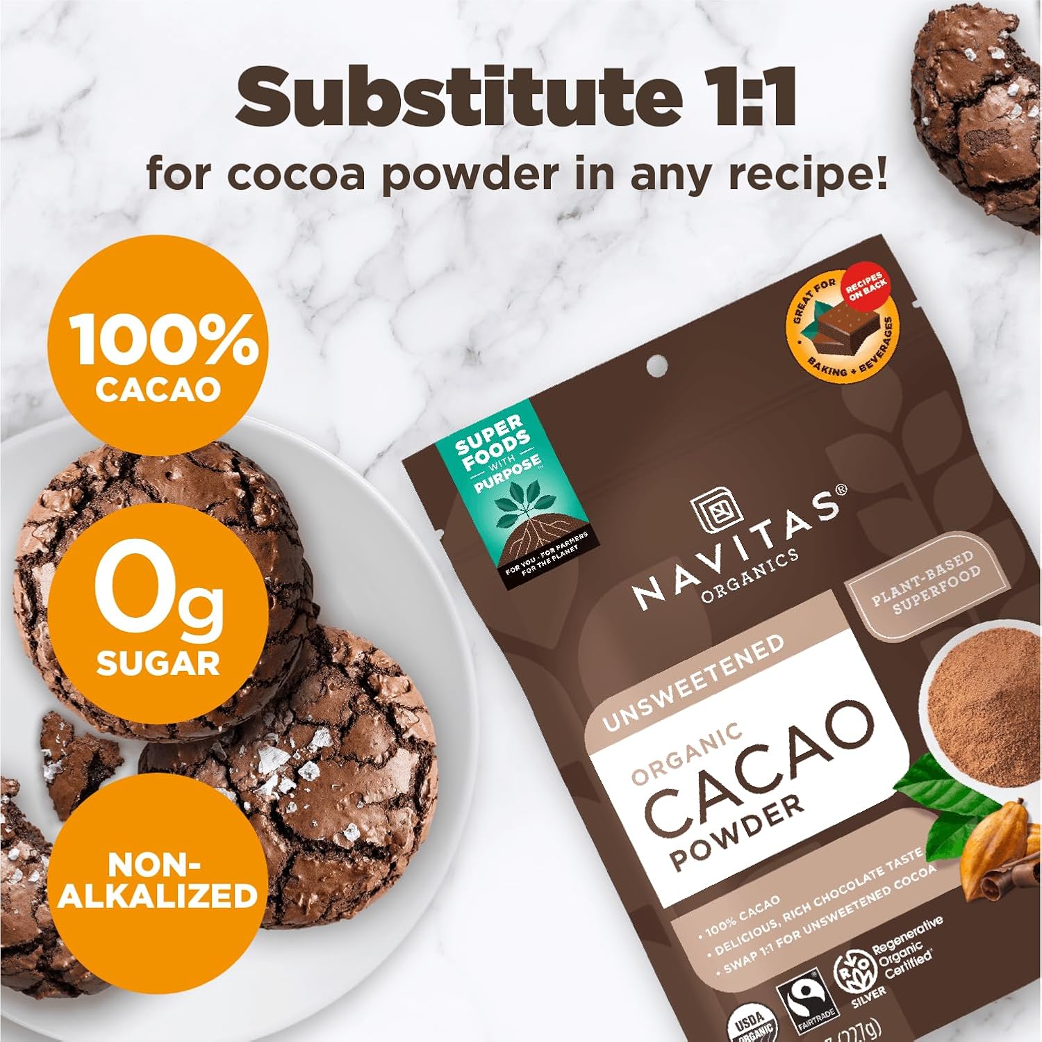 Navitas Organics Cacao Powder | Organic & Fairtrade | 24oz Bag, 113 Servings - Image 3
