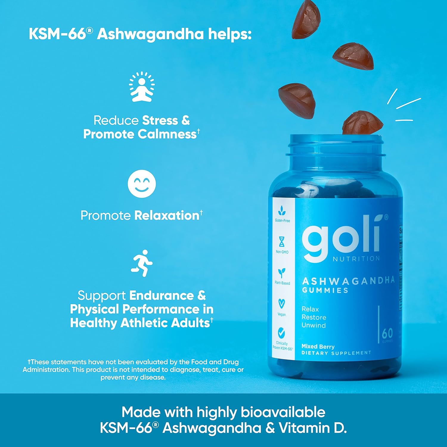 Goli Ashwagandha Gummies with Vitamin D for Stress Relief | 60 Ct - Image 4