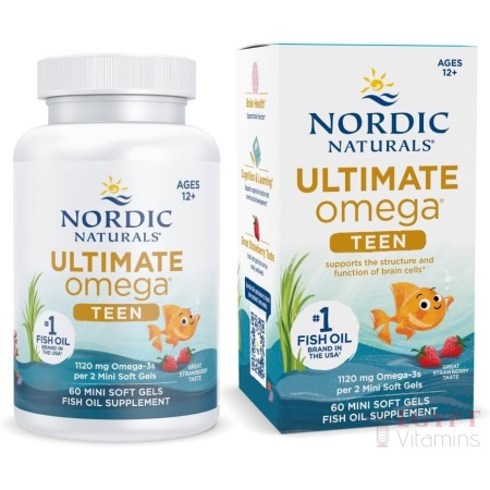 Nordic Naturals Ultimate Omega 2X Teen, Strawberry - 60 Mini Soft Gels