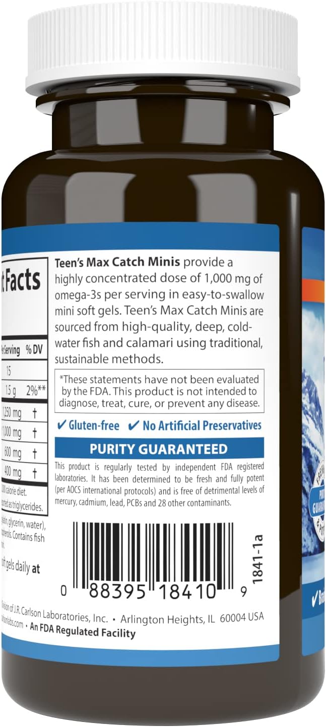 Carlson - Teen's Max Catch Minis, 1000 mg Omega-3s, Brain Health, Vision Support, Mood Health, 60 Softgels - Image 4
