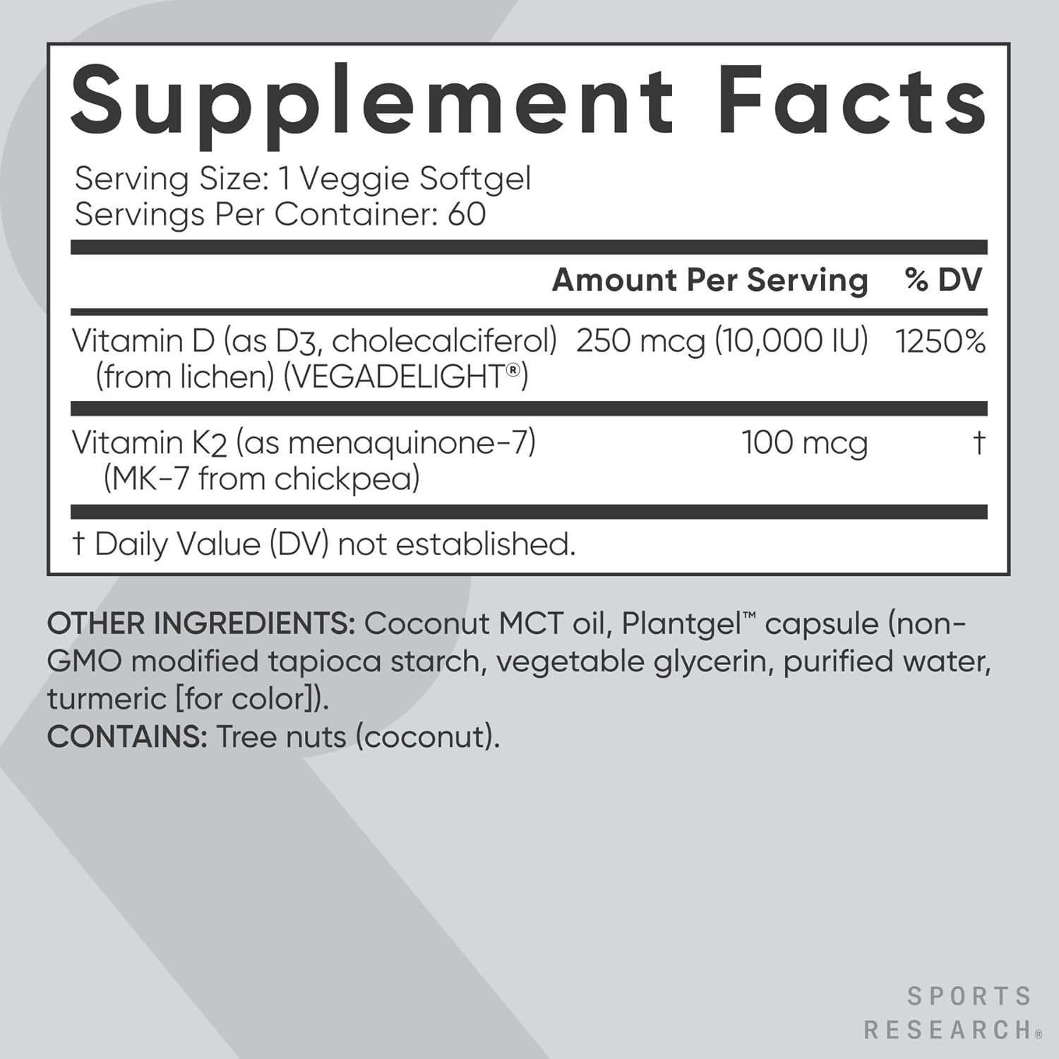 Sports Research® Vitamin D3 + K2 with 10,000iu of Plant-Based D3 & 100mcg of Vitamin K2 as MK-7 | Non-GMO Verified & Vegan Certified 60ct - Image 2