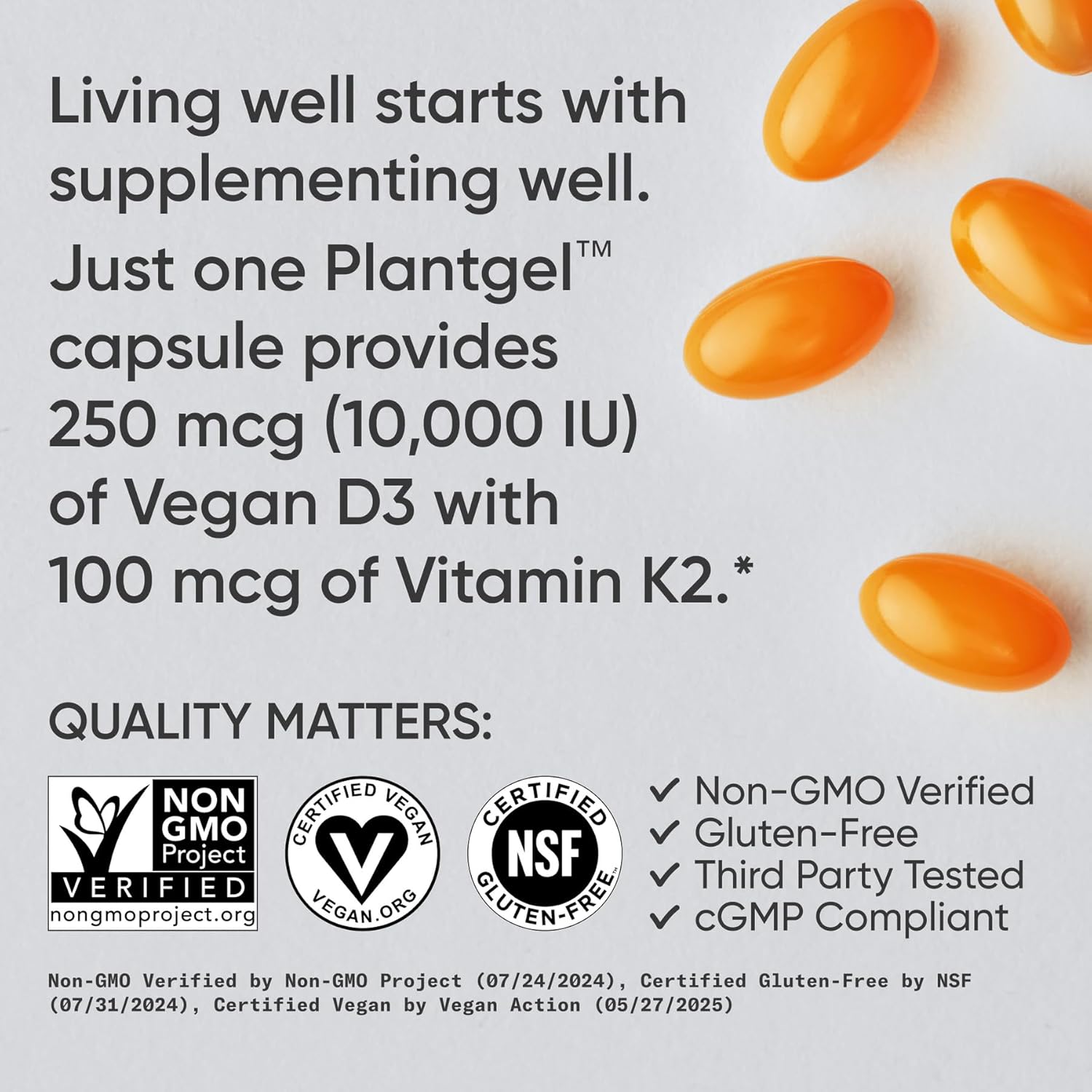 Sports Research® Vitamin D3 + K2 with 10,000iu of Plant-Based D3 & 100mcg of Vitamin K2 as MK-7 | Non-GMO Verified & Vegan Certified 60ct - Image 5