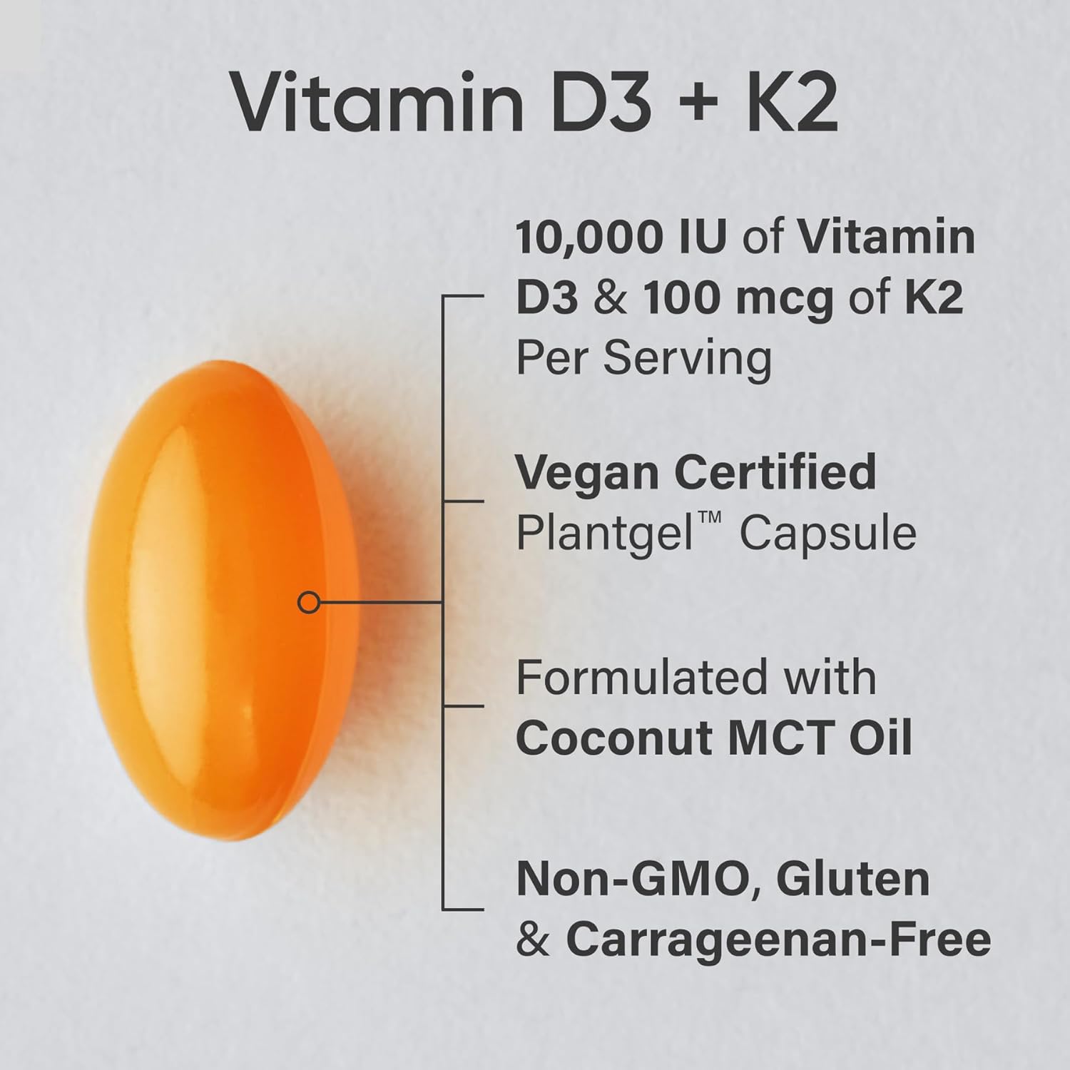 Sports Research® Vitamin D3 + K2 with 10,000iu of Plant-Based D3 & 100mcg of Vitamin K2 as MK-7 | Non-GMO Verified & Vegan Certified 60ct - Image 3