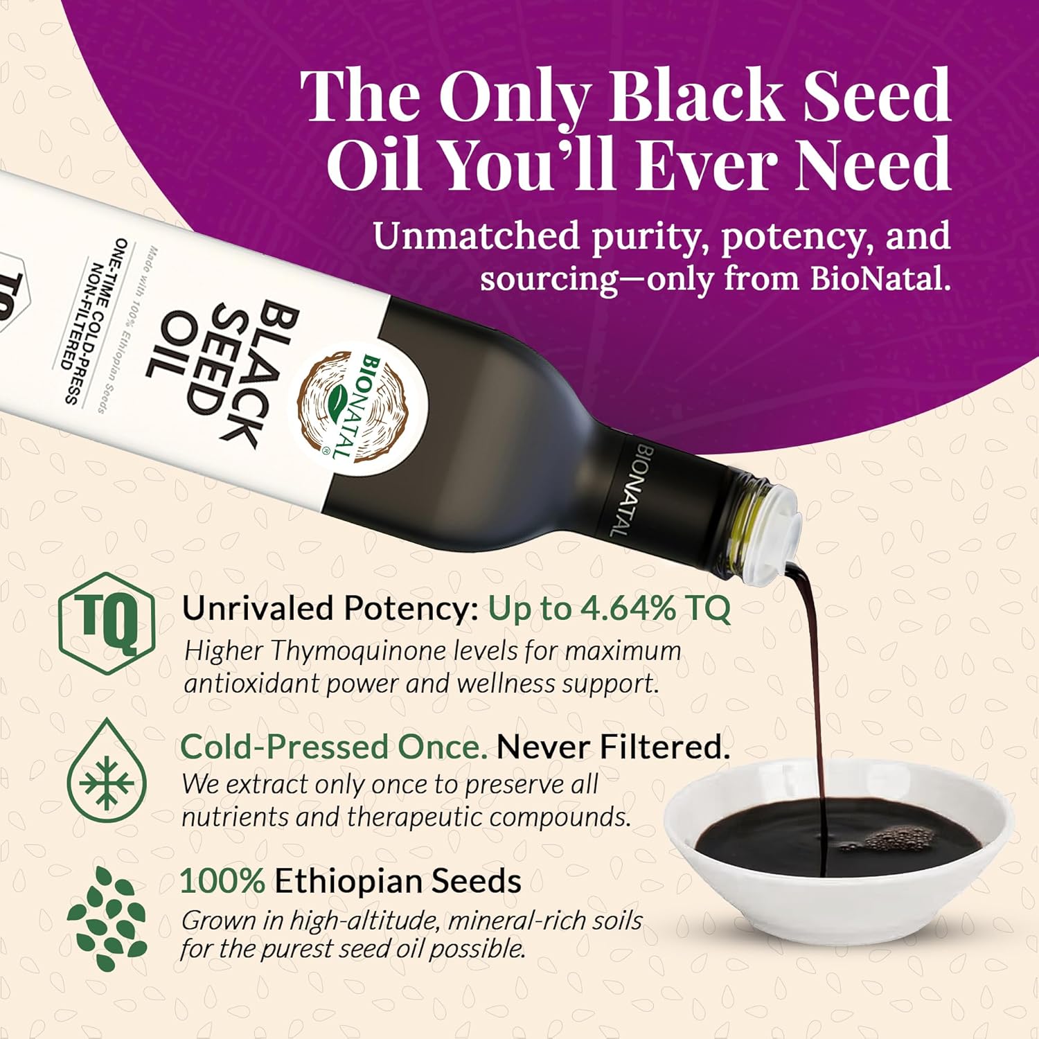 BioNatal Ethiopian Black Seed Oil – Cold Pressed Nigella Sativa Producing Black Cumin Seed Oil, Unrefined & Non-Filtered, High TQ Up to 4.64% – Supports Immune System, Digestion & Joints 16oz Glass - Image 6