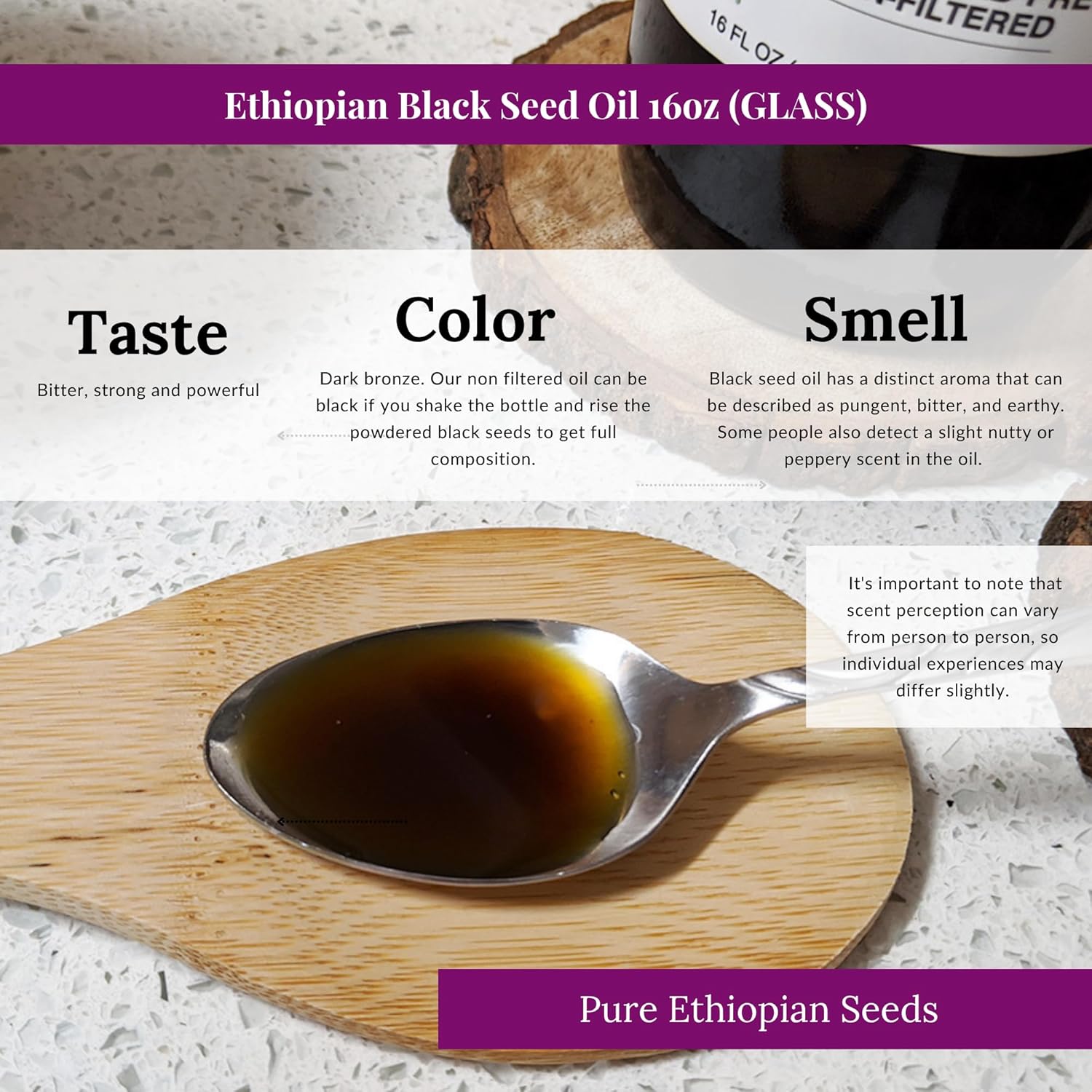 BioNatal Ethiopian Black Seed Oil – Cold Pressed Nigella Sativa Producing Black Cumin Seed Oil, Unrefined & Non-Filtered, High TQ Up to 4.64% – Supports Immune System, Digestion & Joints 16oz Glass - Image 5