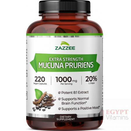 Zazzee Extra Strength Mucuna Pruriens 8:1 Extract, Minimum 20% L-Dopa, 1000 mg, 220 Vegan Capsules