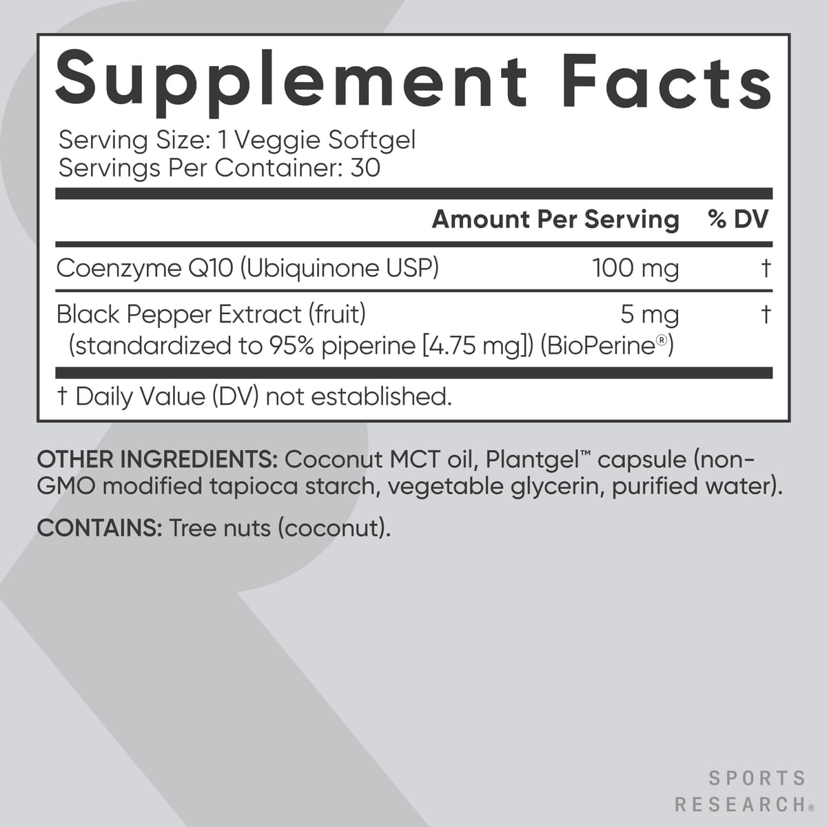 Sports Research CoQ10 (100mg) Enhanced w/Coconut Oil & Bioperine (Black Pepper) for Better Absorption | Vegan, Non-GMO Verified (30 Veggie Softgels) - Image 2
