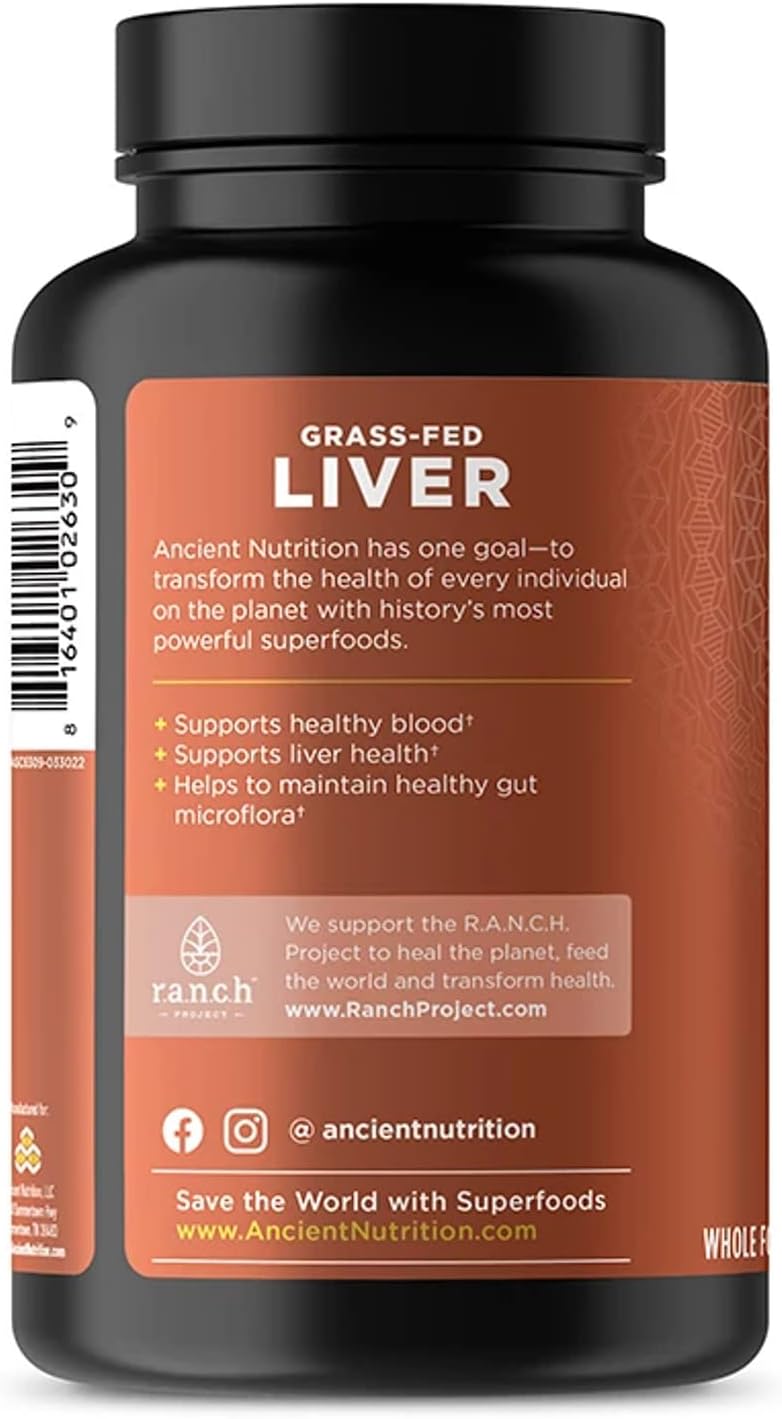Ancient Nutrition Organ Supplements, Grass-Fed and Wild Organ Complex Capsules, Beef & Lamb Liver, Supports Healthy Blood, Gut, and Liver, 180 Ct - Image 3