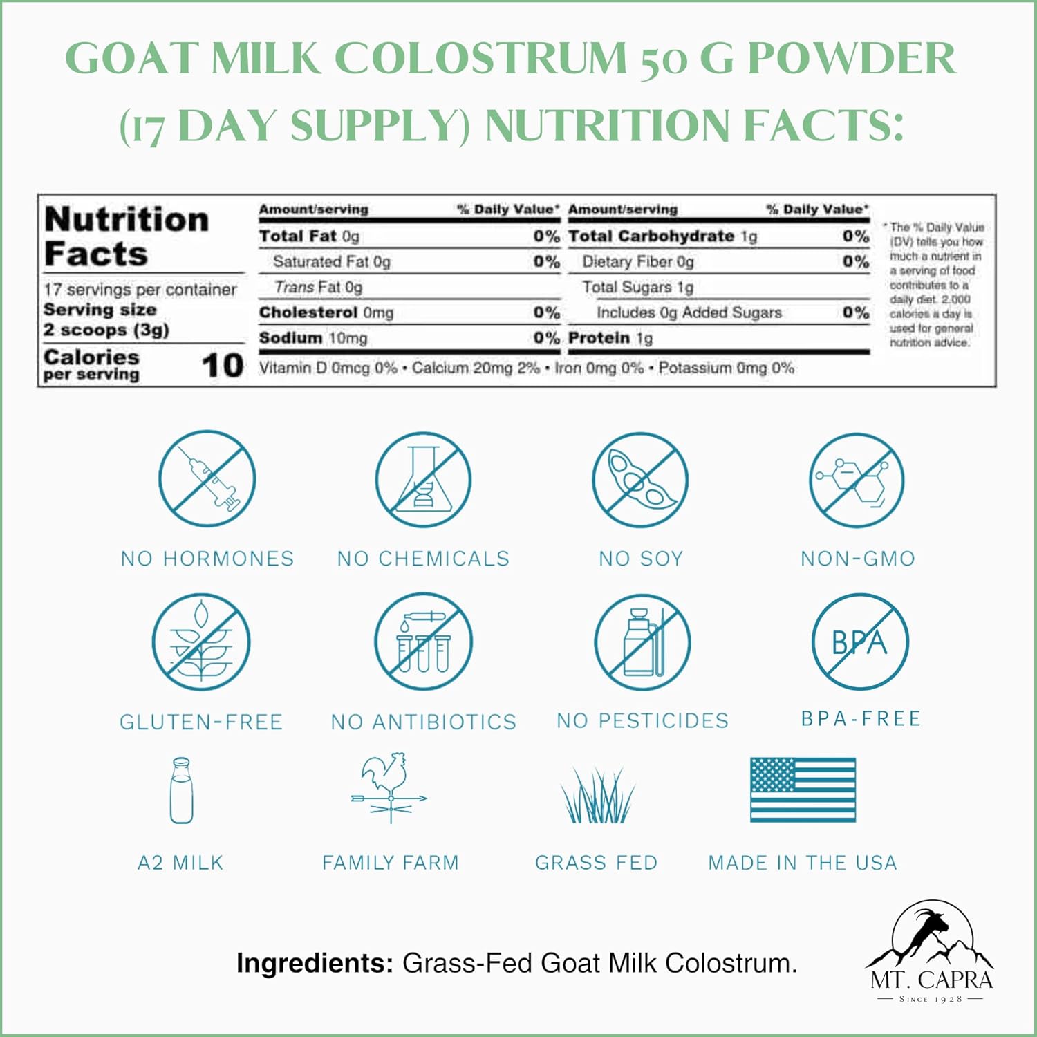 Mt. Capra Goat Milk Colostrum | for Healthy Immune System, Gut, and Athletic Performance | Grass-Fed, High in Immunoglobulins | 17 Servings - 1.76 oz - Image 5