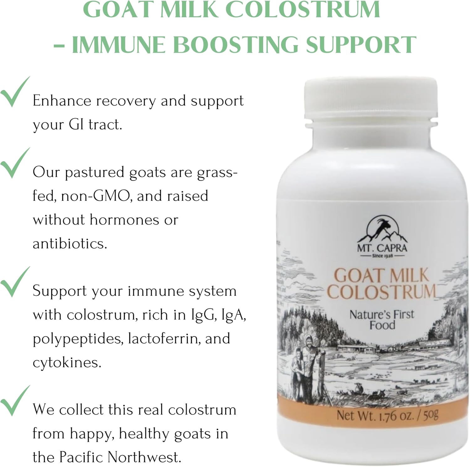Mt. Capra Goat Milk Colostrum | for Healthy Immune System, Gut, and Athletic Performance | Grass-Fed, High in Immunoglobulins | 17 Servings - 1.76 oz - Image 4