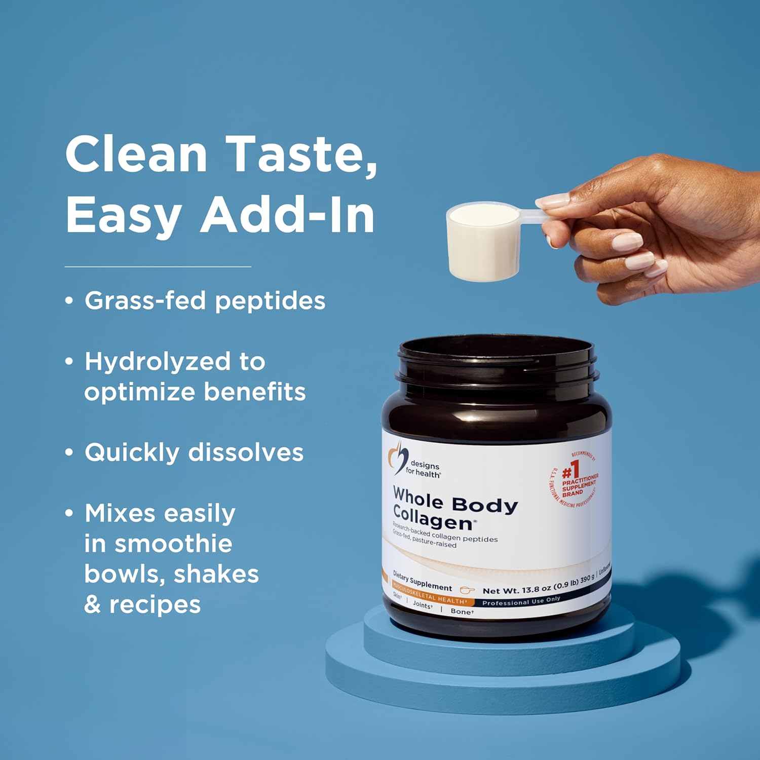 Designs for Health Whole Body Collagen Powder - Hydrolyzed Collagen Peptides Powder for Healthy Skin & Hair, Joint + Bone Health - Fortigel & Verisol Collagen, Unflavored (30 Servings) - Image 7